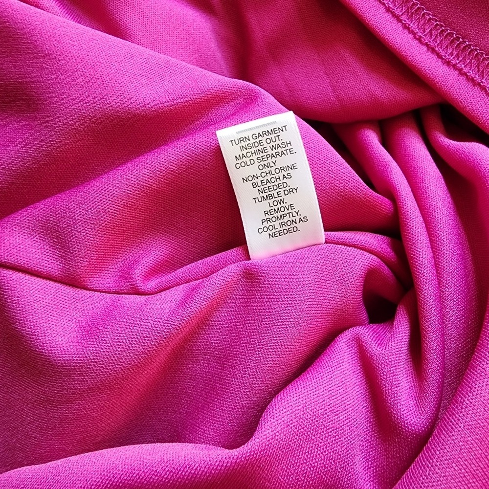 Versona Swiss Dot Shift Dress Womens XS Magenta Pink Smocked Long Sleeve Barbie - Picture 10 of 11